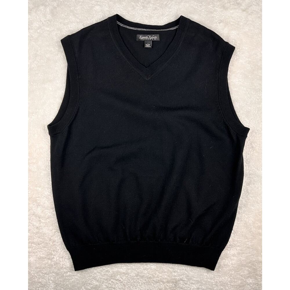 Kenneth Roberts Platinum Sweater Vest Men’s Sz L Black 100% Wool Preppy V Neck